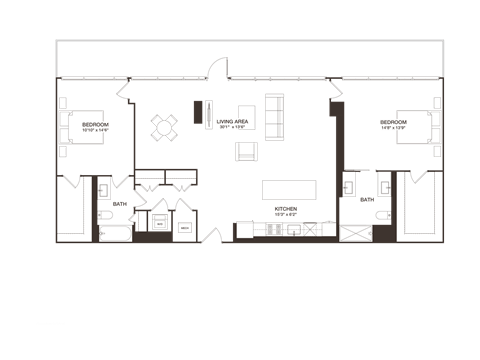 Floor plan for 2 beds, 2 baths, 1493 sqft